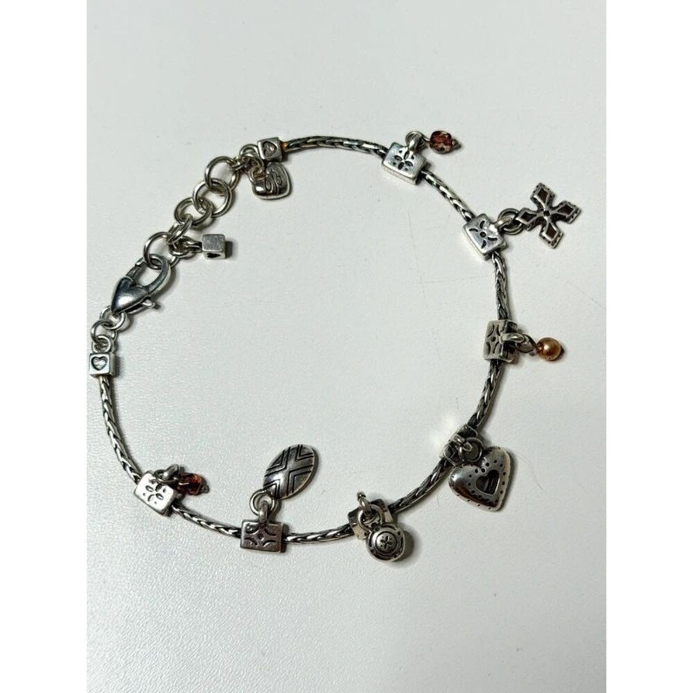 Brighton Charm Bracelet Silver-Tone Cross Heart Crystal Accents